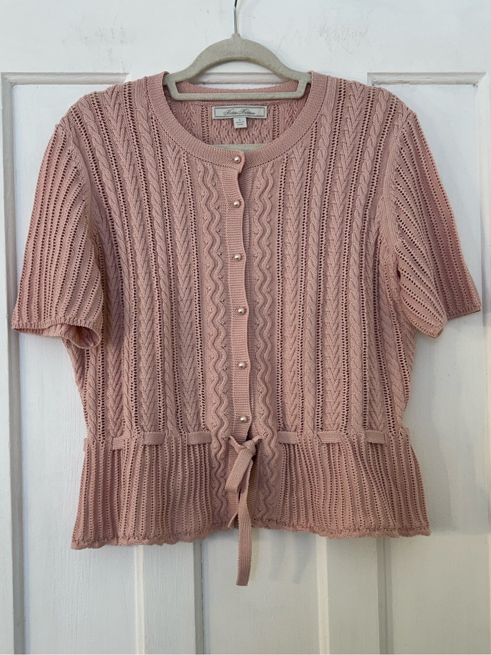 Brooks Brothers Short-Sleeve Pointelle Peplum Cardigan